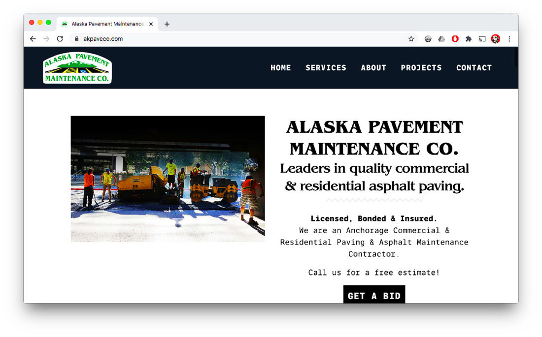Alaska Pavement Maintenance - Website Portfolio